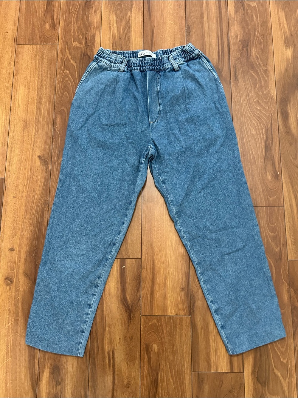 Zara Blue Denim High Waisted Elasticated Waist Jeans size W31 L25.5